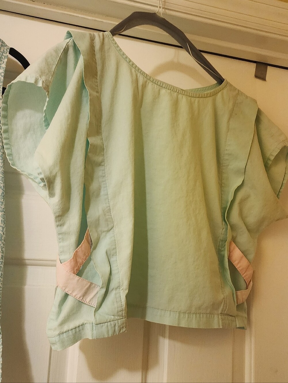 Vintage BYERS Light Mint Short-Sleeve  Womens Crop Top with Pink Trim